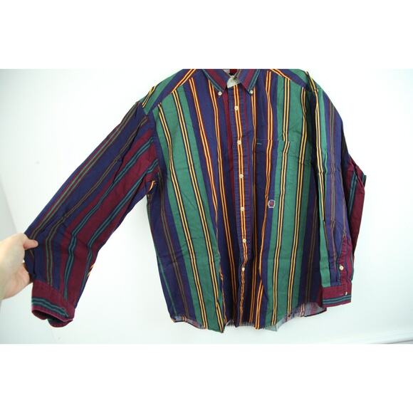 Tommy Hilfiger Mens Medium Button Down Oversize Stripe Embroidered Crest Hip Hop - Picture 8 of 9